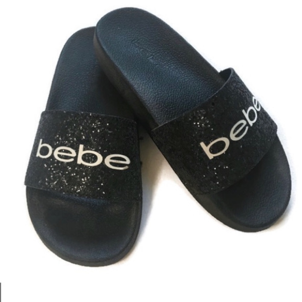 Bebe Black Fraida Glitter Slides